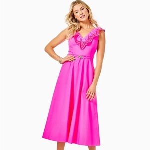 Lilly Pulitzer Hot Pink Carine Stretch Midi Dress